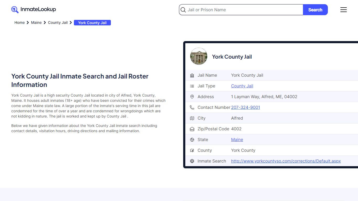 York County Jail Inmate Search and Jail Roster Information - Inmate Lookup